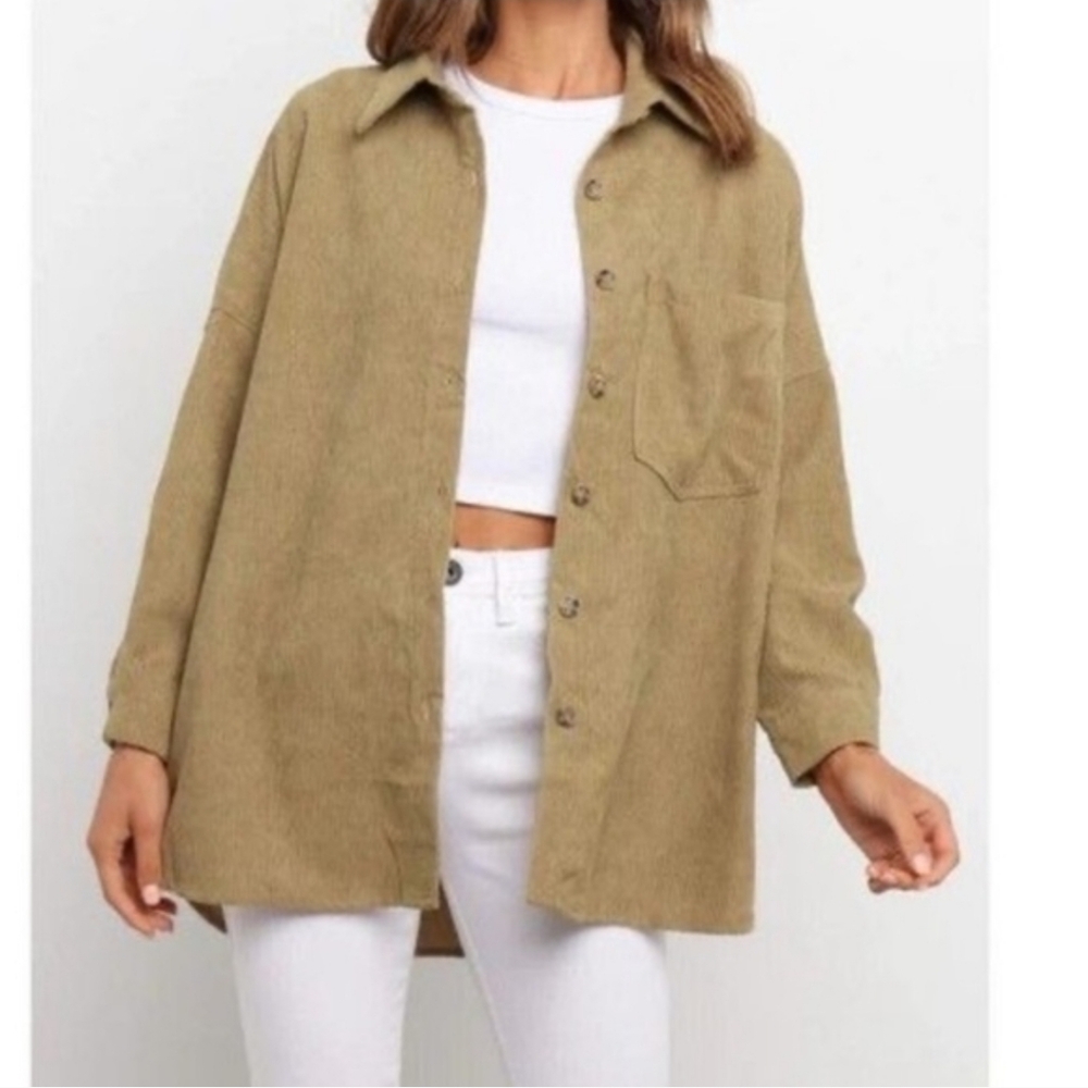 Petal & Pup Green Corduroy Ribbed Button Down Shirt Shacket Size Small